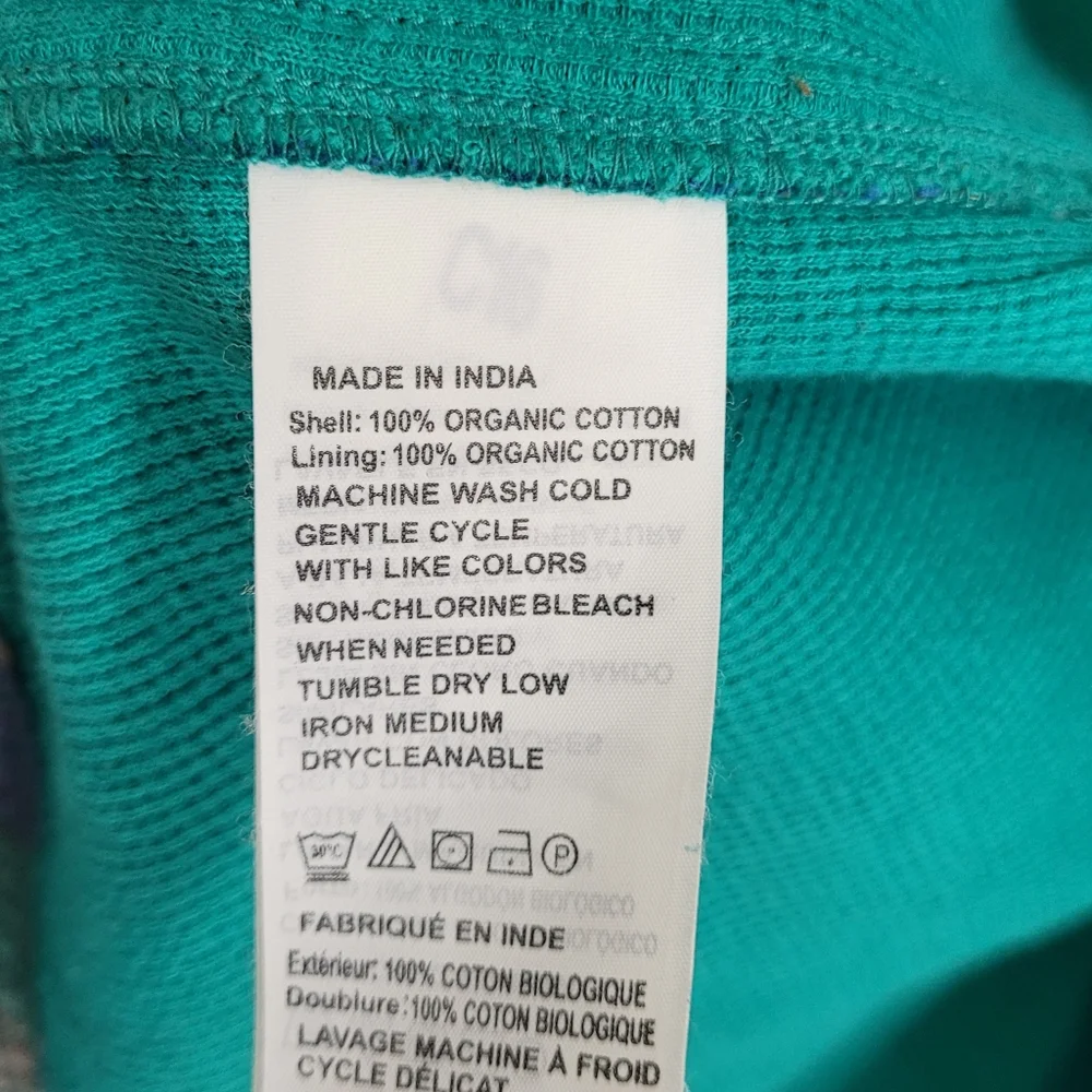 XL Prana Plaid Shacket 100% Organic Cotton Waffle Knit Lining Teal Green & Blue - Picture 6 of 16